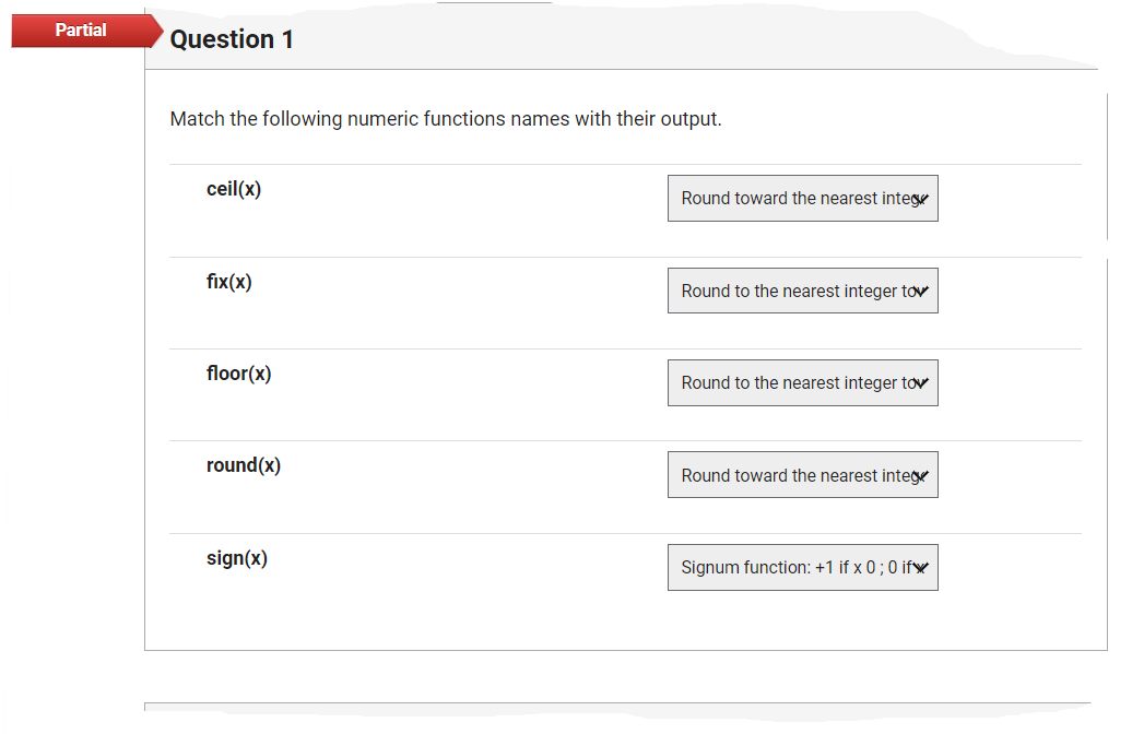 Solved Using Matlab Match The Following Numeric Functions Chegg Com