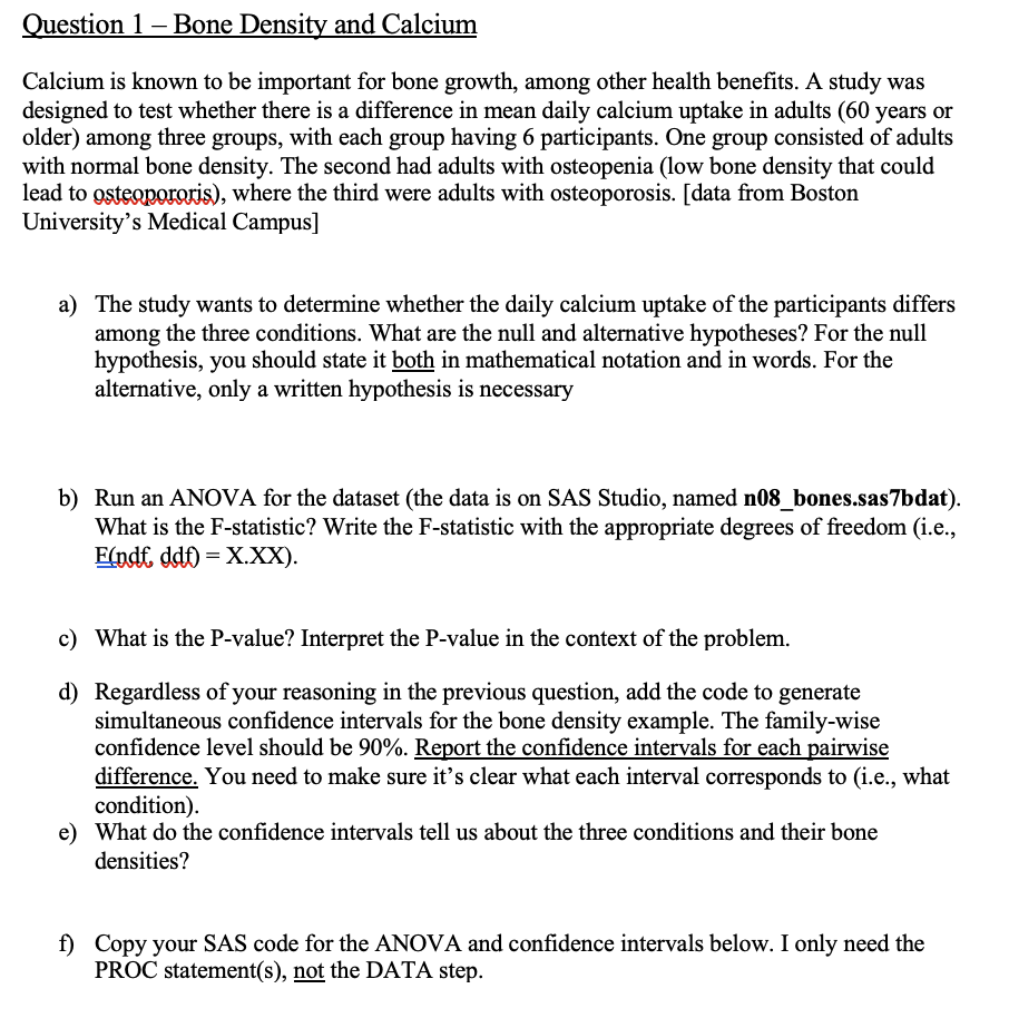 Solved Puestion 1 Bone Density and Calcium 'alcium is