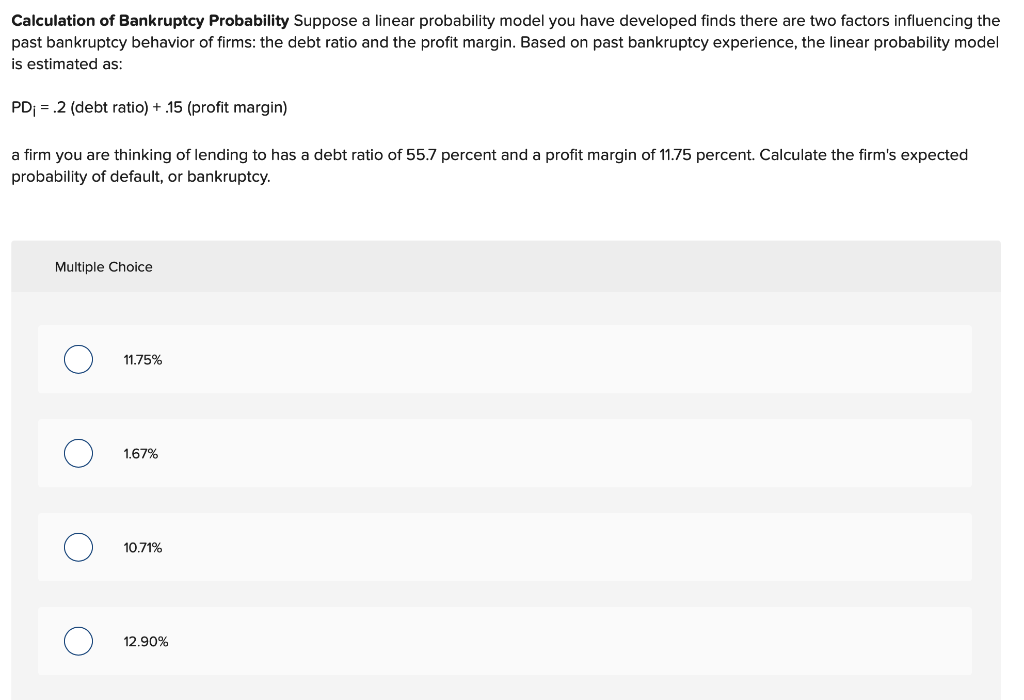 Solved Calculation Of Bankruptcy Probability Suppose A | Chegg.com