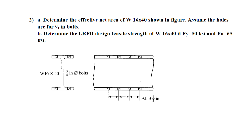 Solved 2) a. Determine the effective net area of W 16x40 | Chegg.com