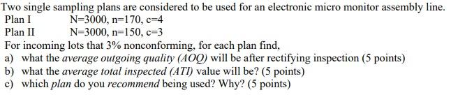 Solved Two single sampling plans are considered to be used | Chegg.com