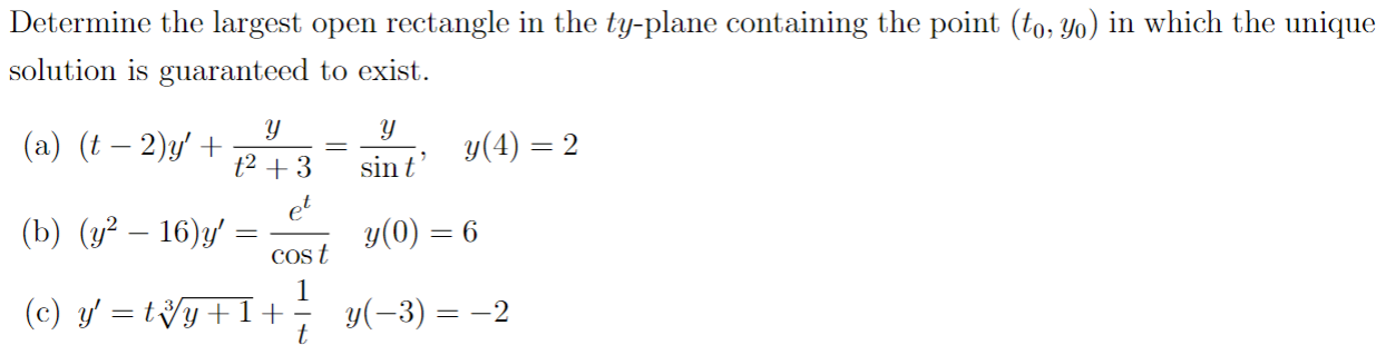 Determine the largest open rectangle in the ty-plane | Chegg.com