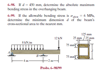 Solved 6-98. If d = 450 mm, determine the absolute maximum | Chegg.com