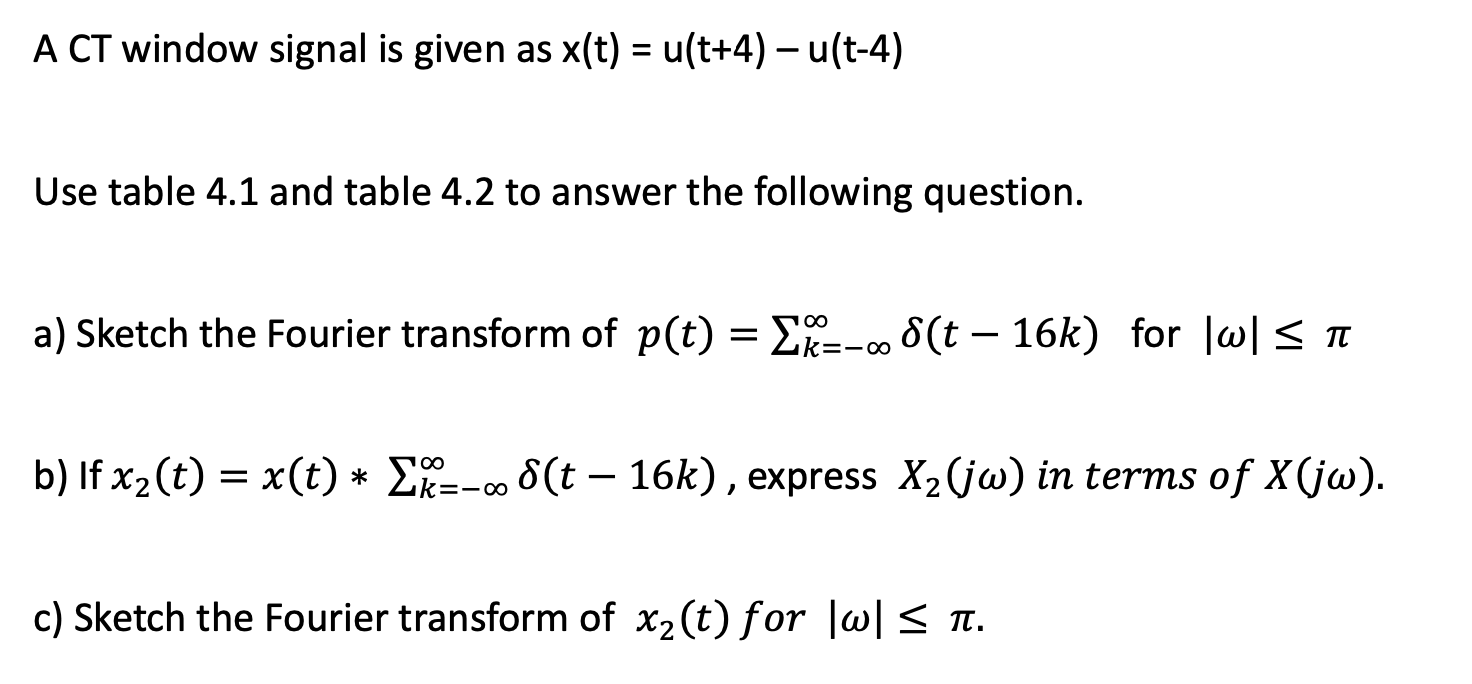 Solved A Ct Window Signal Is Given As X T U T 4 U T Chegg Com