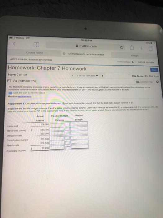 Solved the Richfield company produces engine parts for a car