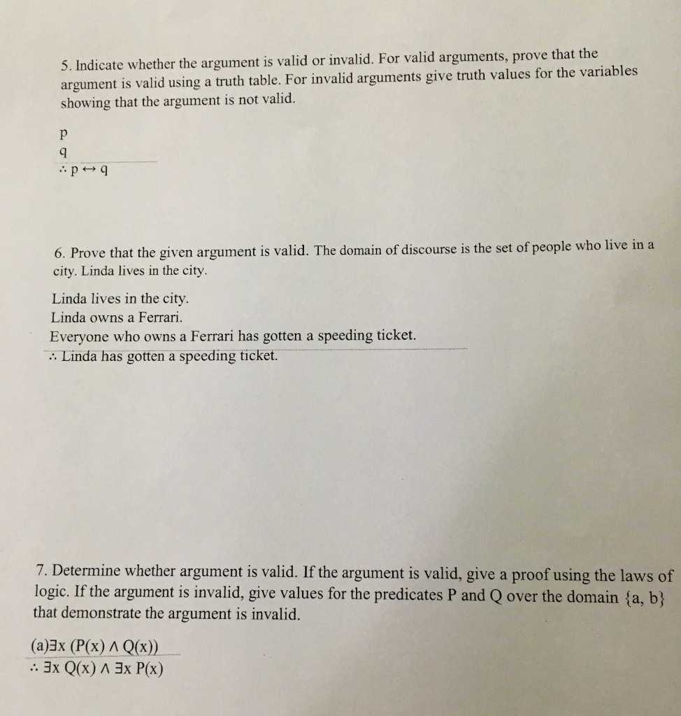 Valid Or Invalid Math Solved I need help on question 5,6,7 Indicate | Chegg.com