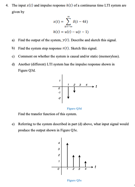 Solved 4. The input x(t) and impulse response h(t) of a | Chegg.com