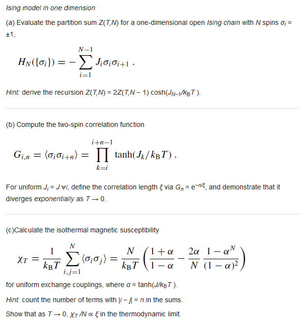 Solved Ising Model In One Dimension A Evaluate The Part Chegg Com