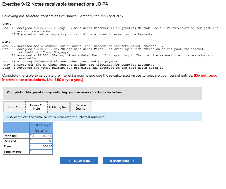 Solved Exercise 9 12 Notes Receivable Transactions Lo P4 Chegg Com