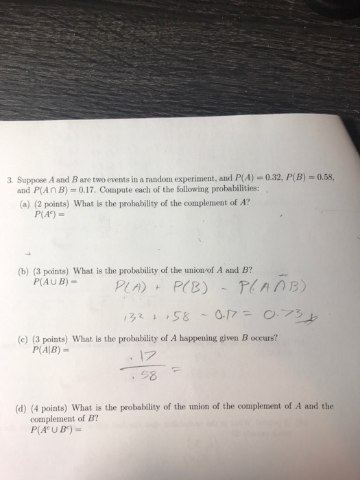 Solved Suppose A And B Are Two Events In A Random | Chegg.com