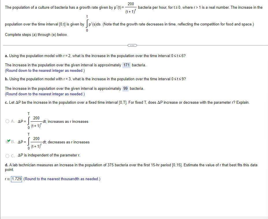 Solved 200 The population of a culture of bacteria has a | Chegg.com
