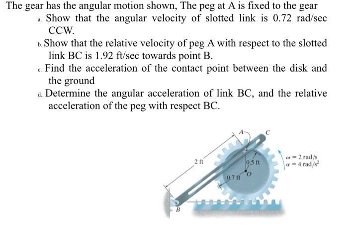 Solved The Gear Has The Angular Motion Shown, The Peg At A | Chegg.com