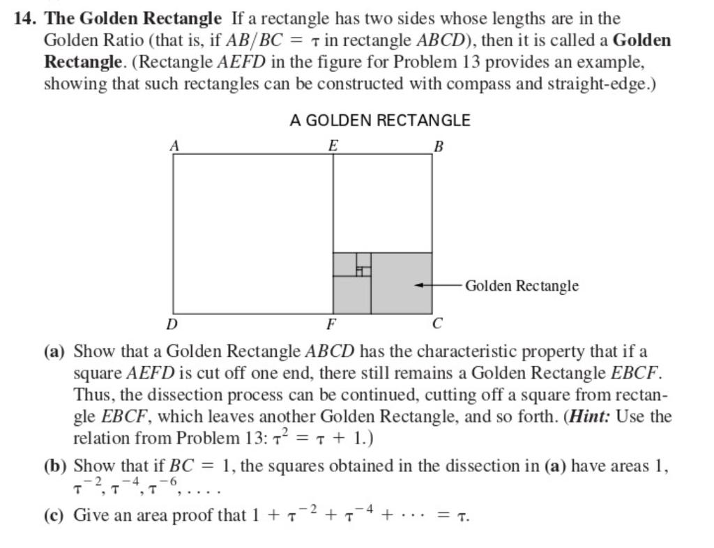 Solved 14. The Golden Rectangle If a rectangle has two sides