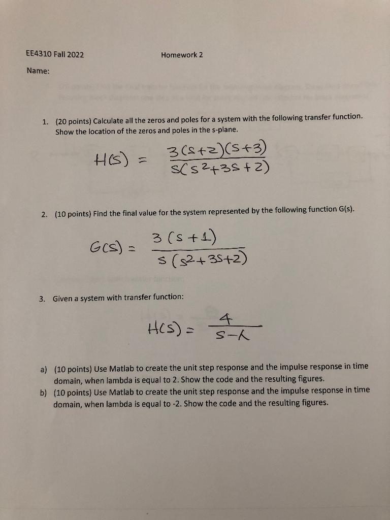 Solved 1. (20 points) Calculate all the zeros and poles for | Chegg.com