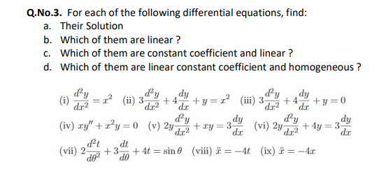 Solved Q.No.3. For each of the following differential | Chegg.com