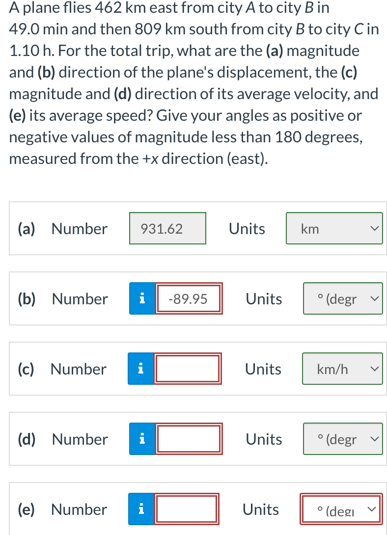 Solved A Plane Flies 462 Km East From City A To City B In | Chegg.com