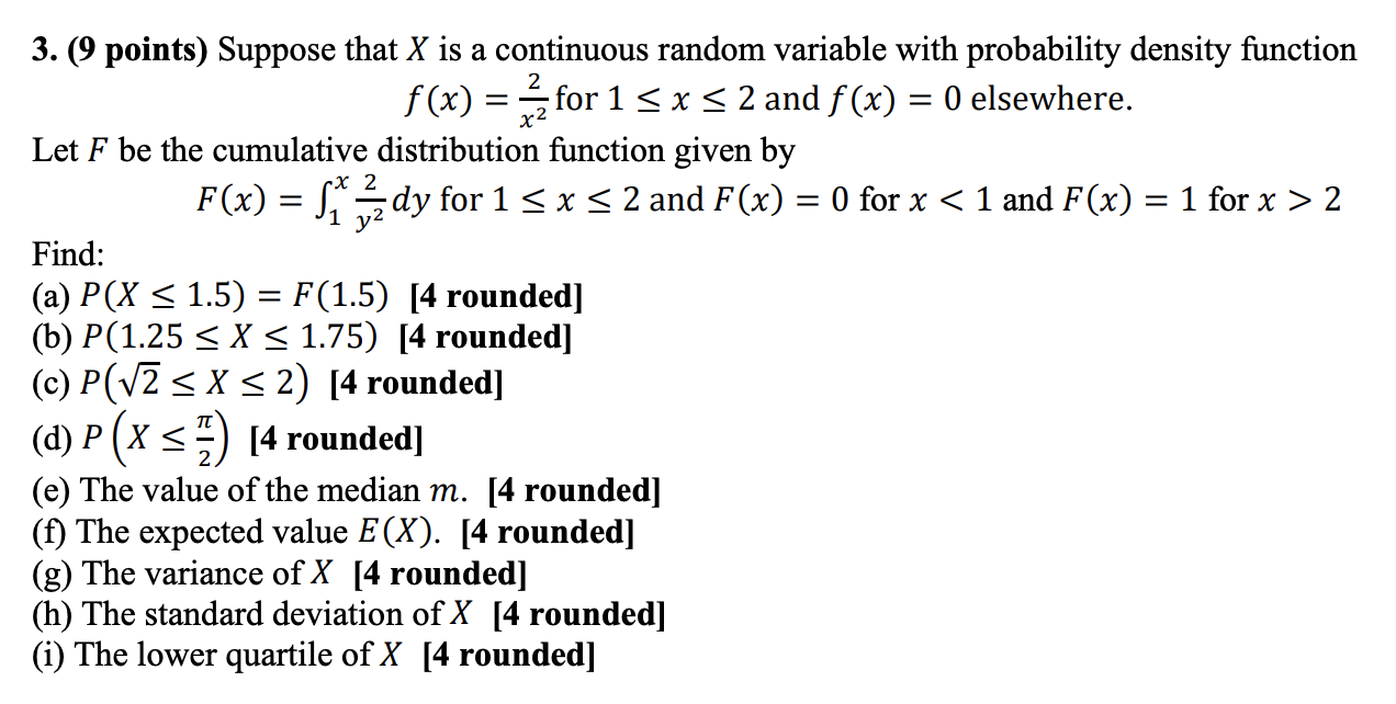 Solved x2 3. (9 points) Suppose that X is a continuous | Chegg.com