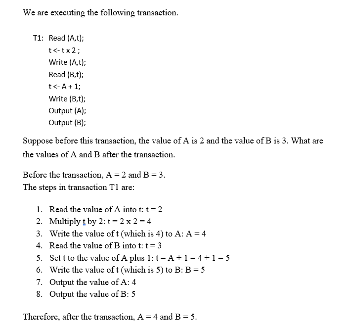 Solved We Are Executing The Following Transaction. T1: | Chegg.com