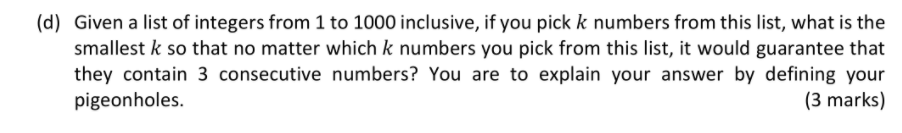 Solved (d) Given a list of integers from 1 to 1000 | Chegg.com