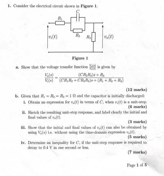 Solved 1. Consider the electrical circuit shown in Figure 1. | Chegg.com