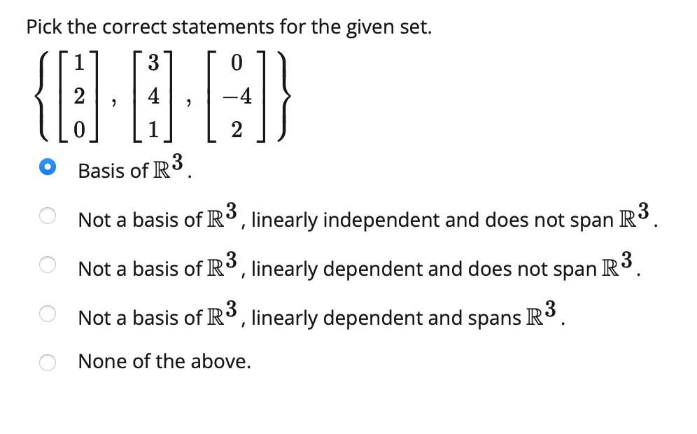 Solved Pick the correct statements for the given set. | Chegg.com
