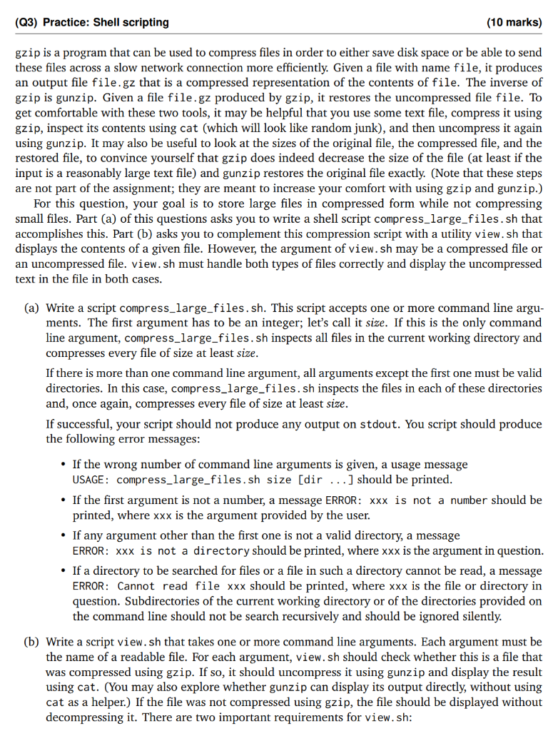 Solved (Q3) Practice: Shell scripting (10 marks) gzip is a | Chegg.com