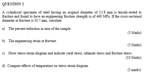 Solved QUESTION 2 A cylindrical specimen of steel having an | Chegg.com