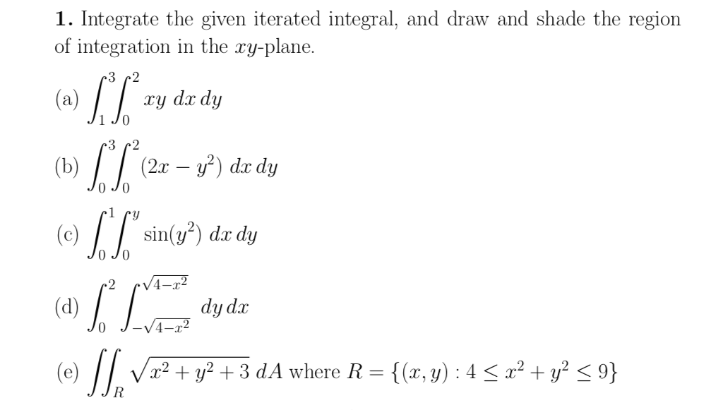 Solved 1. Integrate the given iterated integral, and draw | Chegg.com