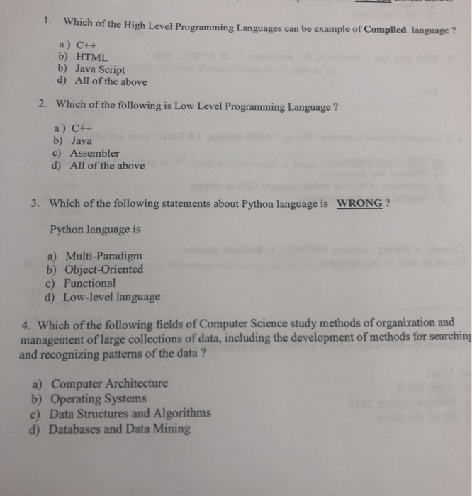 Solved 1. Which of the High Lev el Programming Languages can | Chegg.com