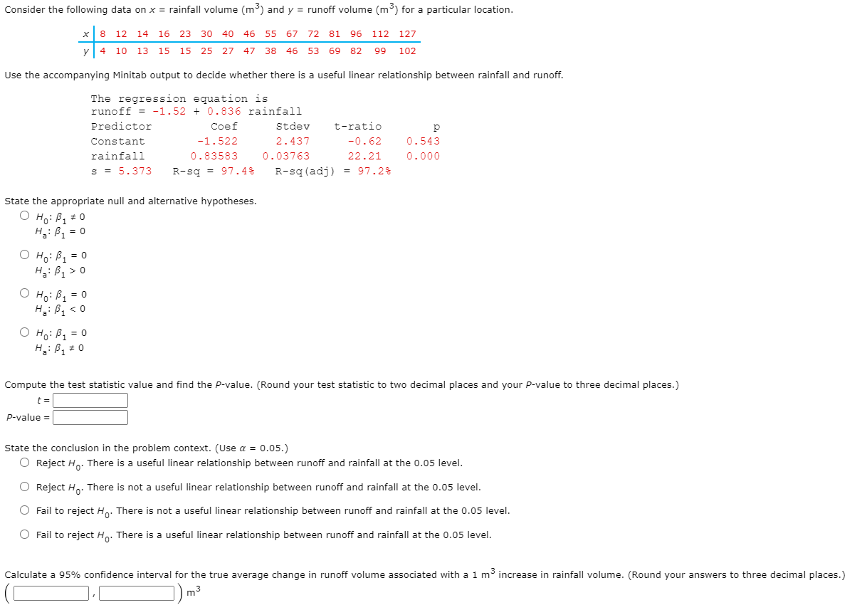 Solved Consider the following data on x = rainfall volume