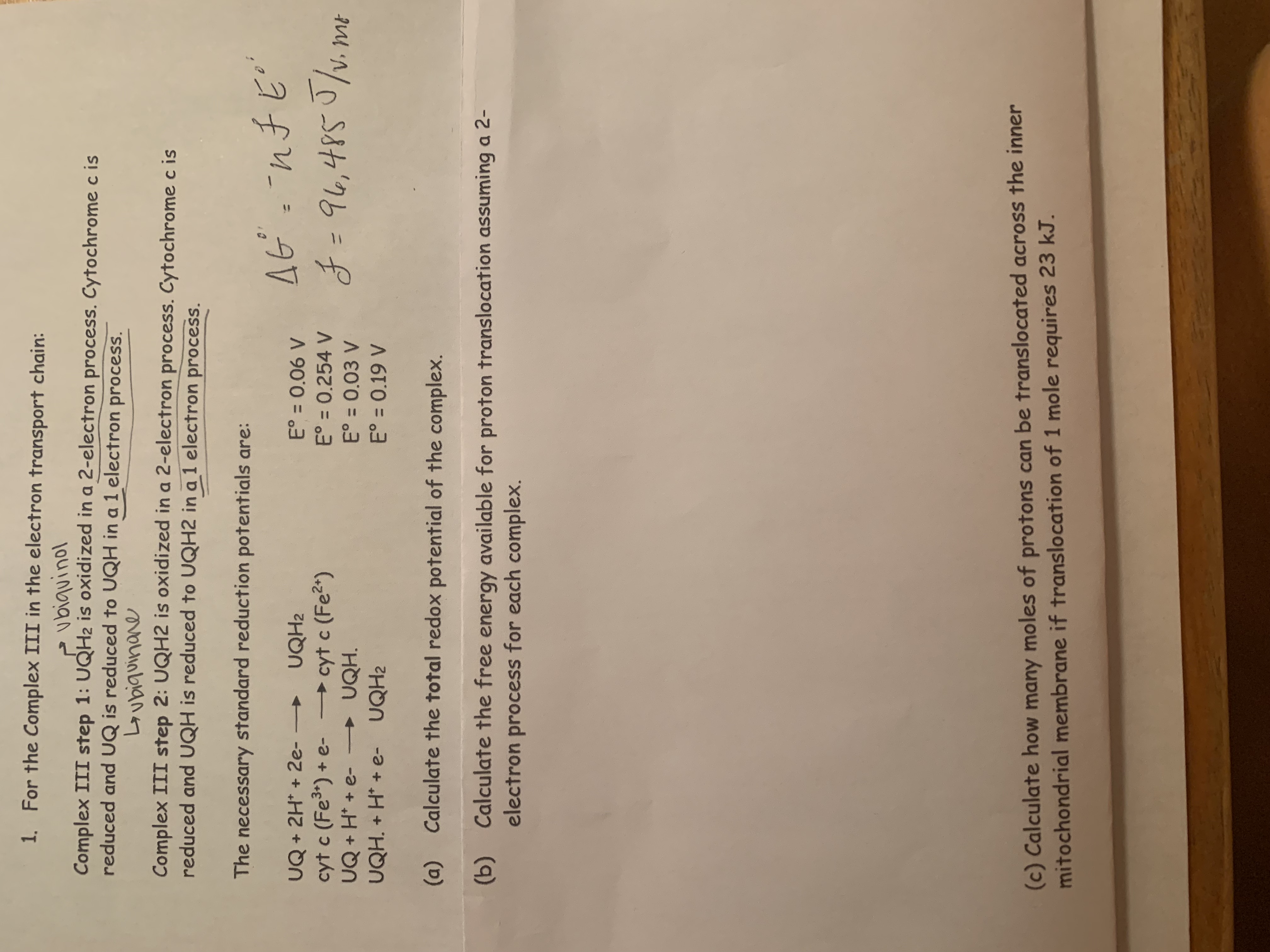 1. For the Complex III in the electron transport | Chegg.com
