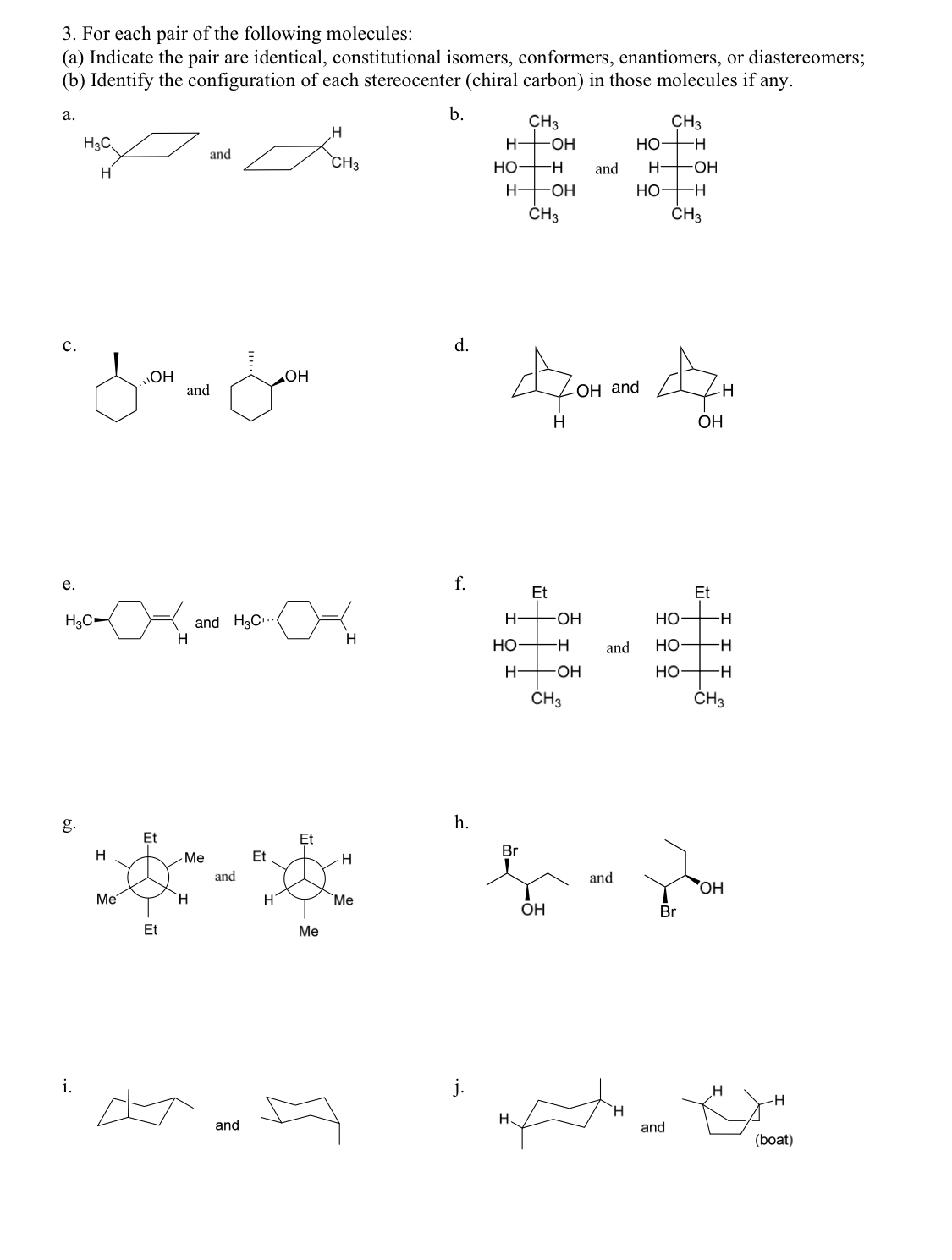 Solved 3. For each pair of the following molecules: (a) | Chegg.com