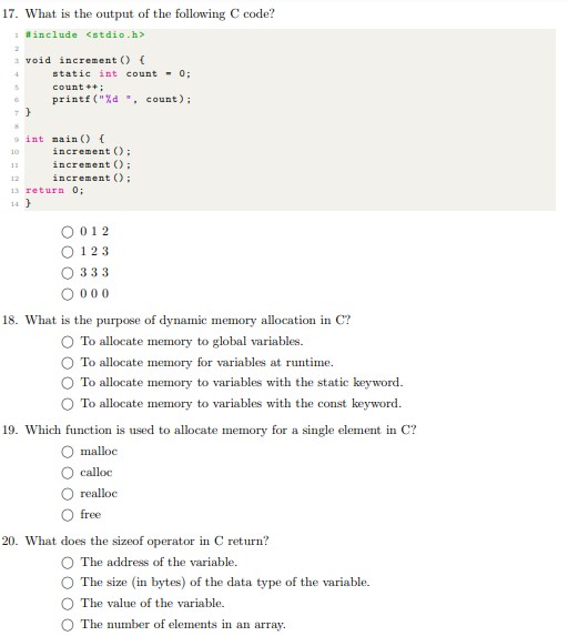 Solved 17. What is the output of the following C code?