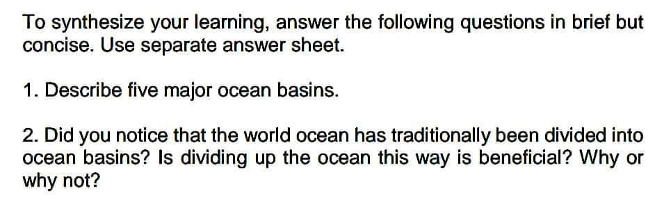 Solved To Synthesize Your Learning, Answer The Following | Chegg.com