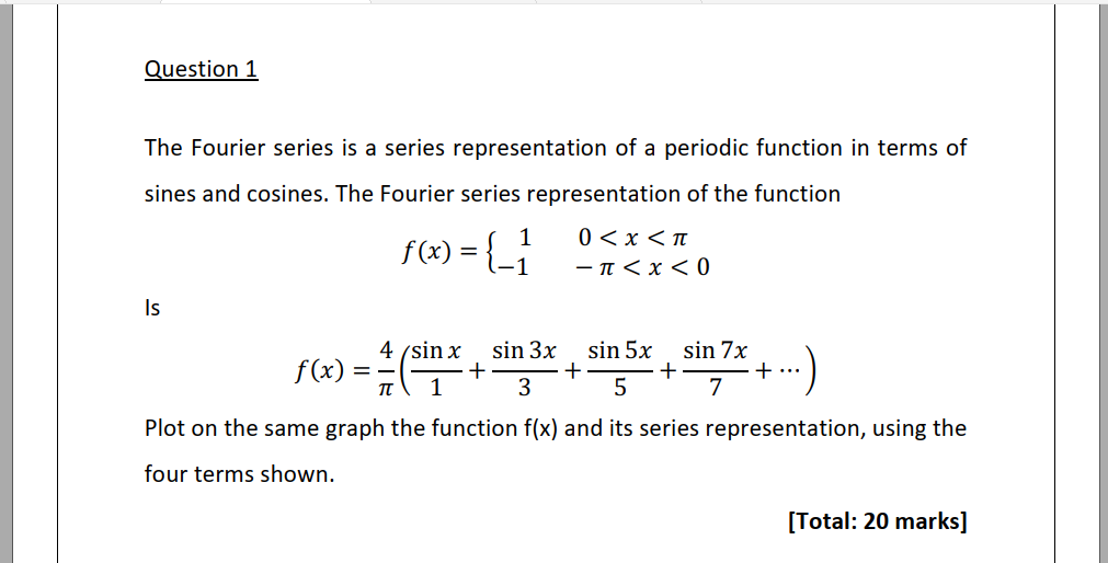 Solved Question 1 The Fourier Series Is A Series Chegg