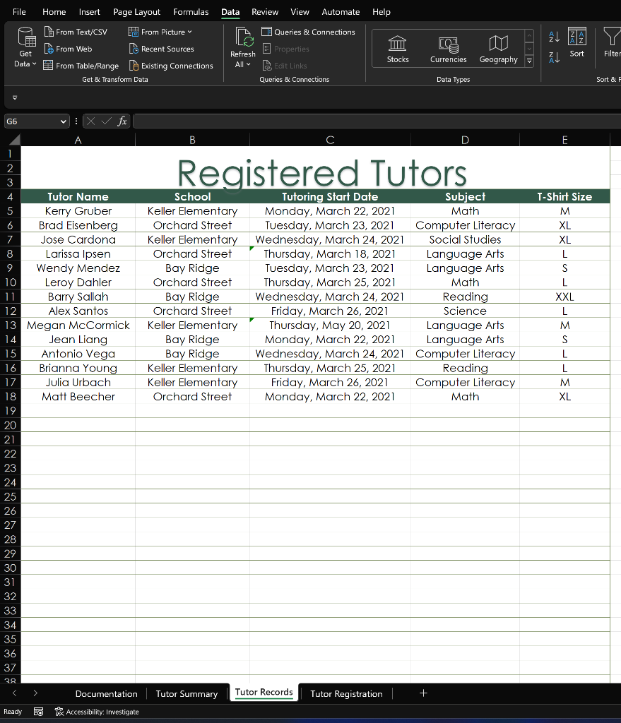 The Add Tutor macro should copy the data in the range Chegg