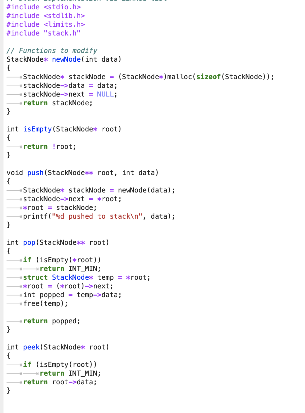In C, modify the functions in stack.c to work with | Chegg.com