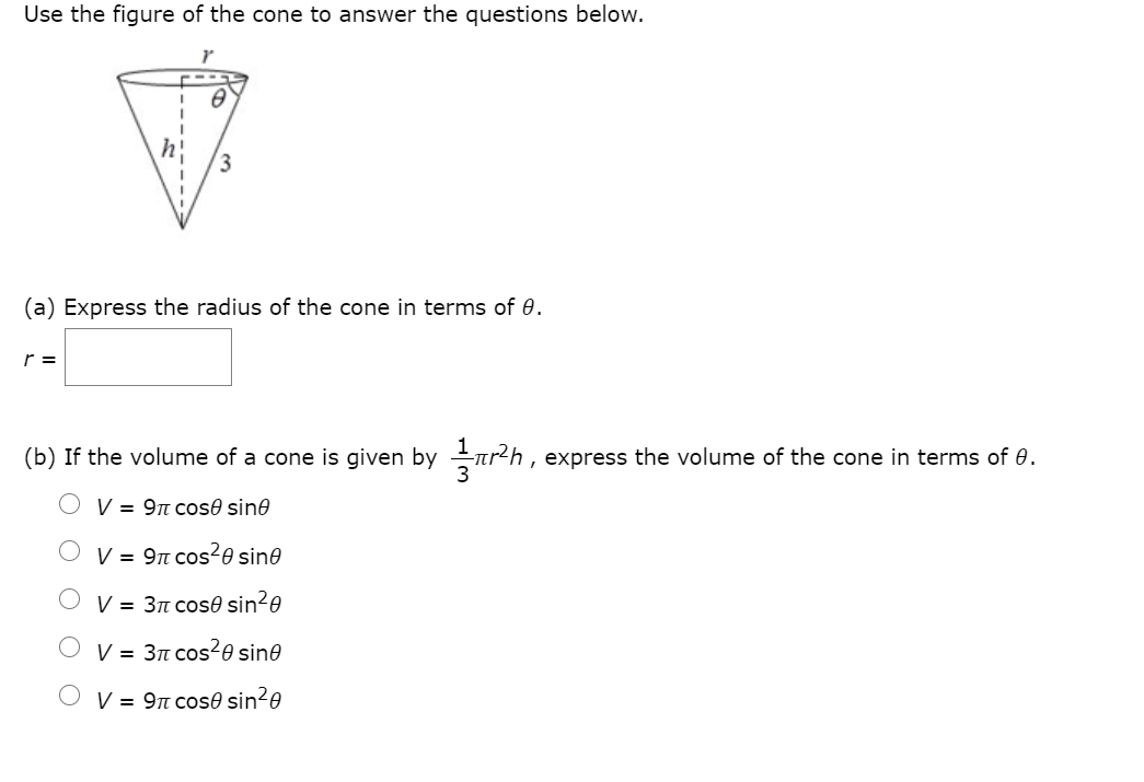 Solved Use the figure of the cone to answer the questions | Chegg.com