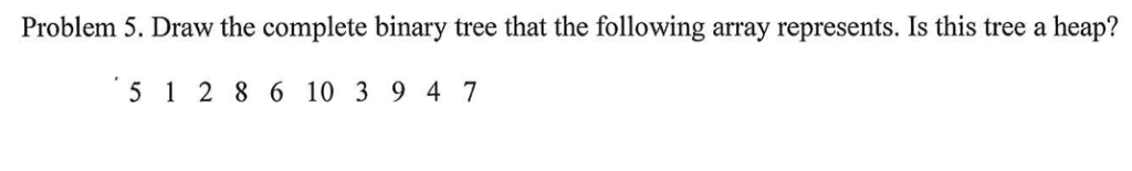 Solved Problem 5. Draw the complete binary tree that the | Chegg.com