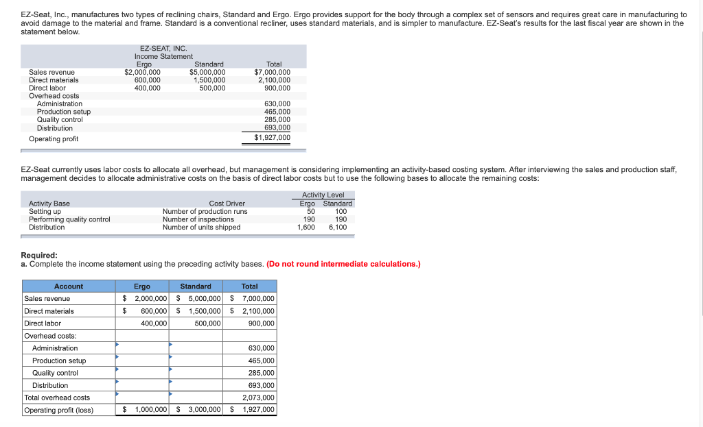 Solved EZSeat, Inc., manufactures two types of reclining