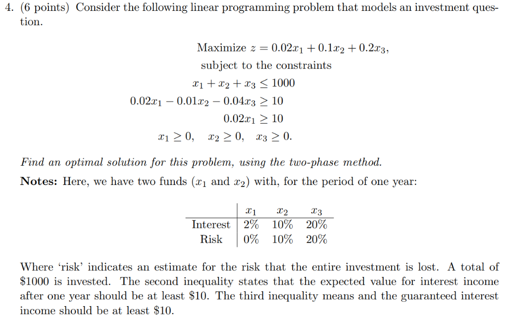 Linear Programming Investment Problem Example Linear Programming Investment Problem Example