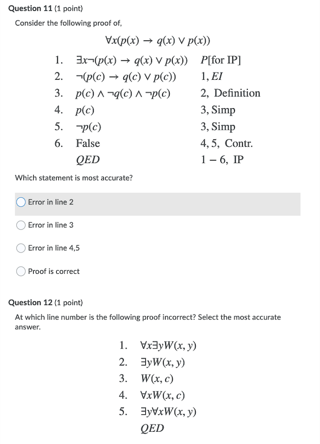 Solved Question 11 1 Point Consider The Following Proof Chegg Com