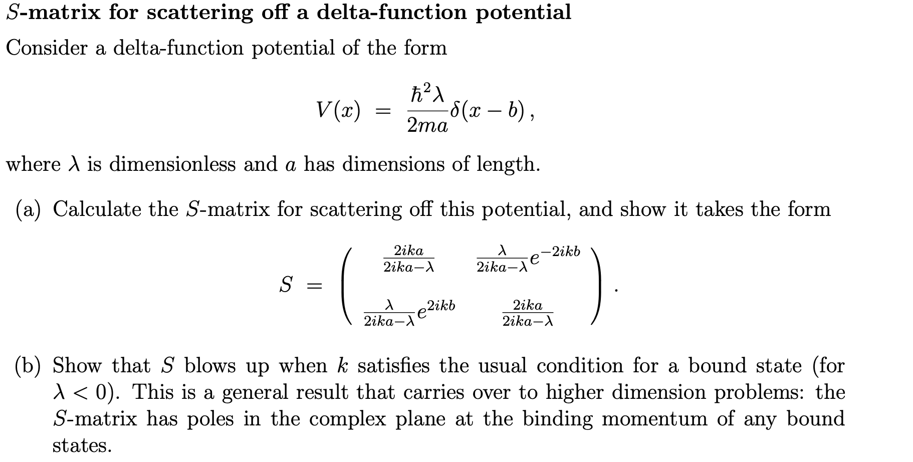 Smatrix for scattering off a deltafunction