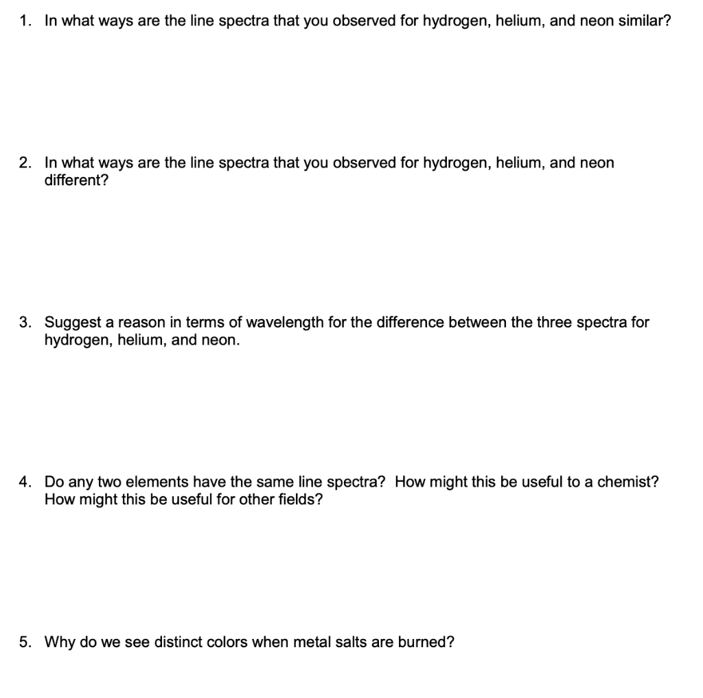 Solved 1. In what ways are the line spectra that you | Chegg.com