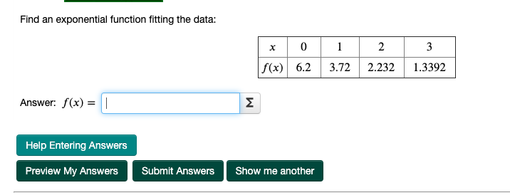 Solved Find an exponential function fitting the data: 3 0 | Chegg.com