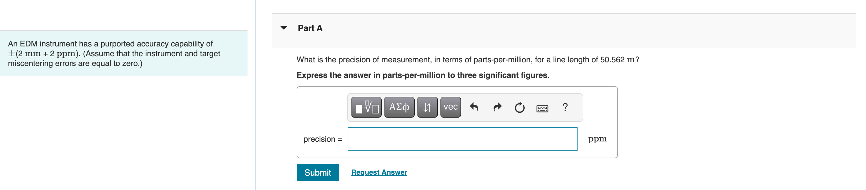 Solved An EDM instrument has a purported accuracy capability | Chegg.com