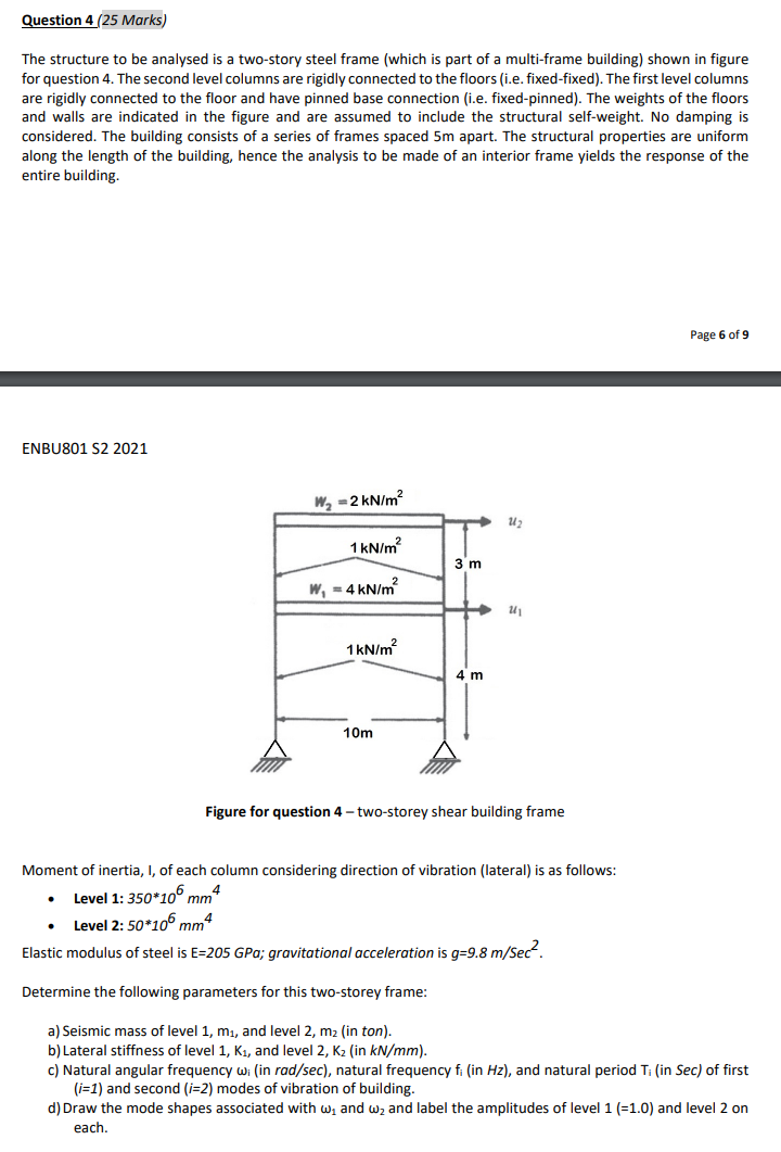 Question 4 (25 Marks) The structure to be analysed is | Chegg.com