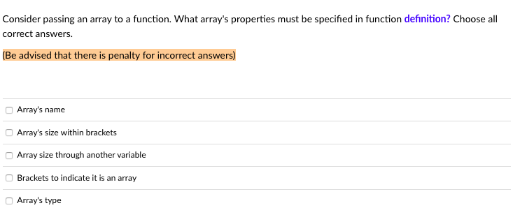 Consider passing an array to a function. What array's | Chegg.com