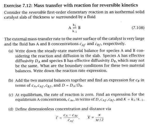 Solved Exercise 7.12: Mass transfer with reaction for | Chegg.com