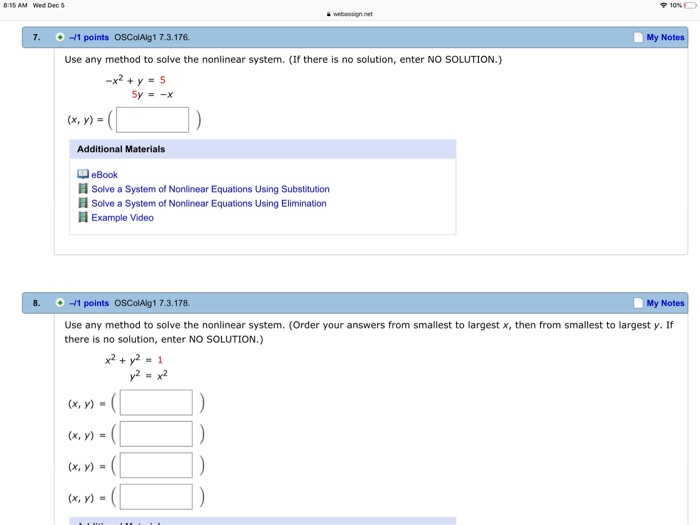 Solved 8:5 AM Wed Dec 5 10%CO 1. + ㅢ1 points OSColAlg | Chegg.com